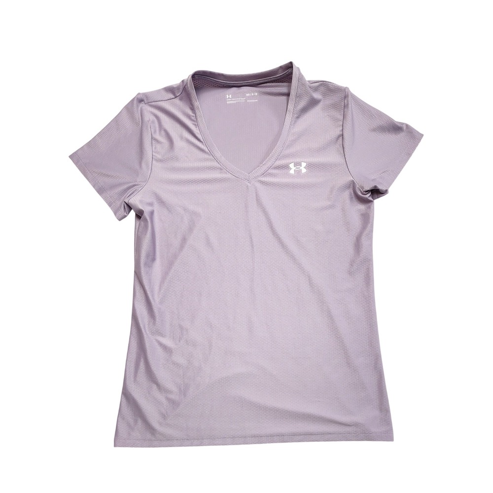 Under Armour HeatGear V-Neck Mesh Athletic T-Shirt Lavender Purple Womens Medium